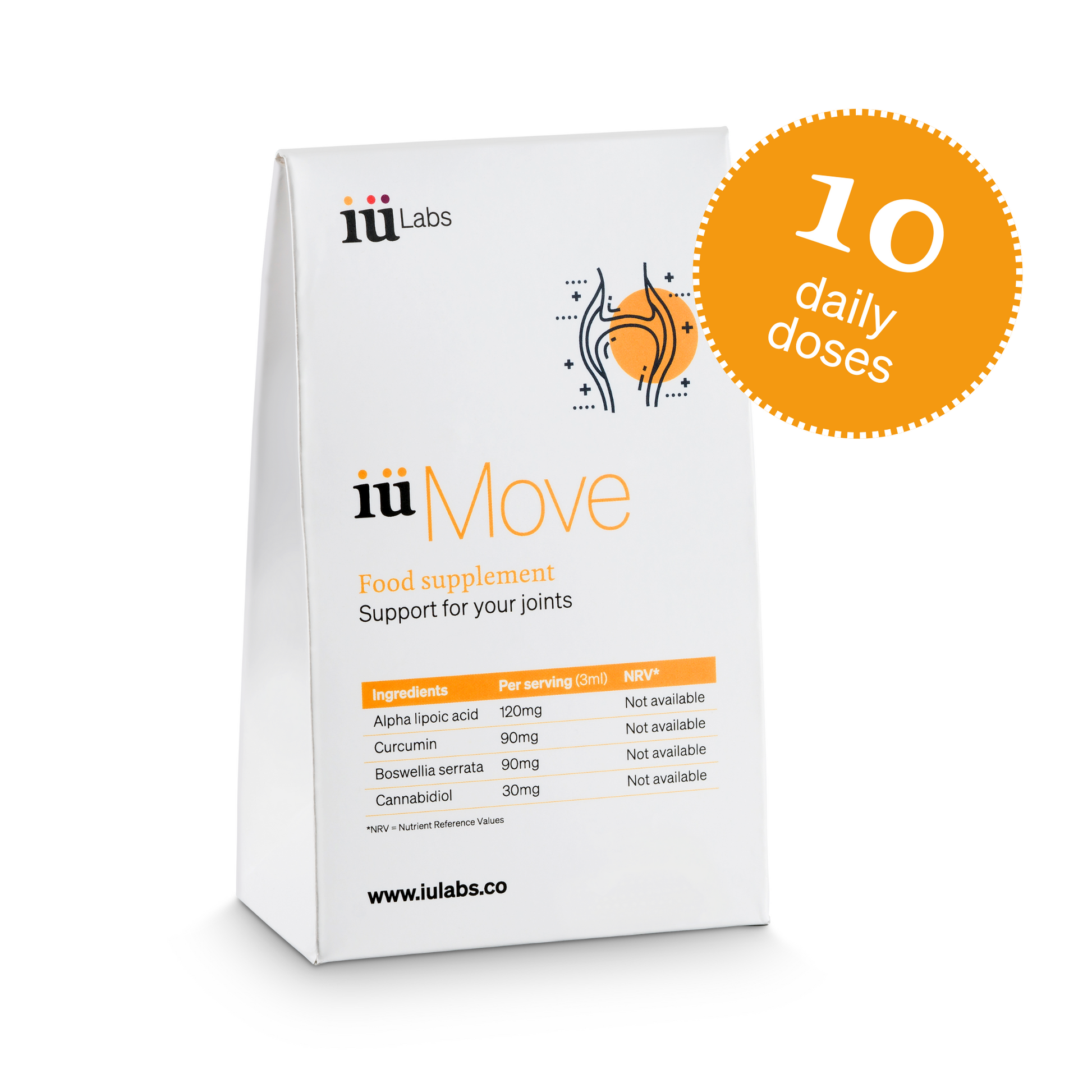 Trial pack of iüMove from iüLabs, joint health support supplement, iuMove, iuLabs, 10 day pack